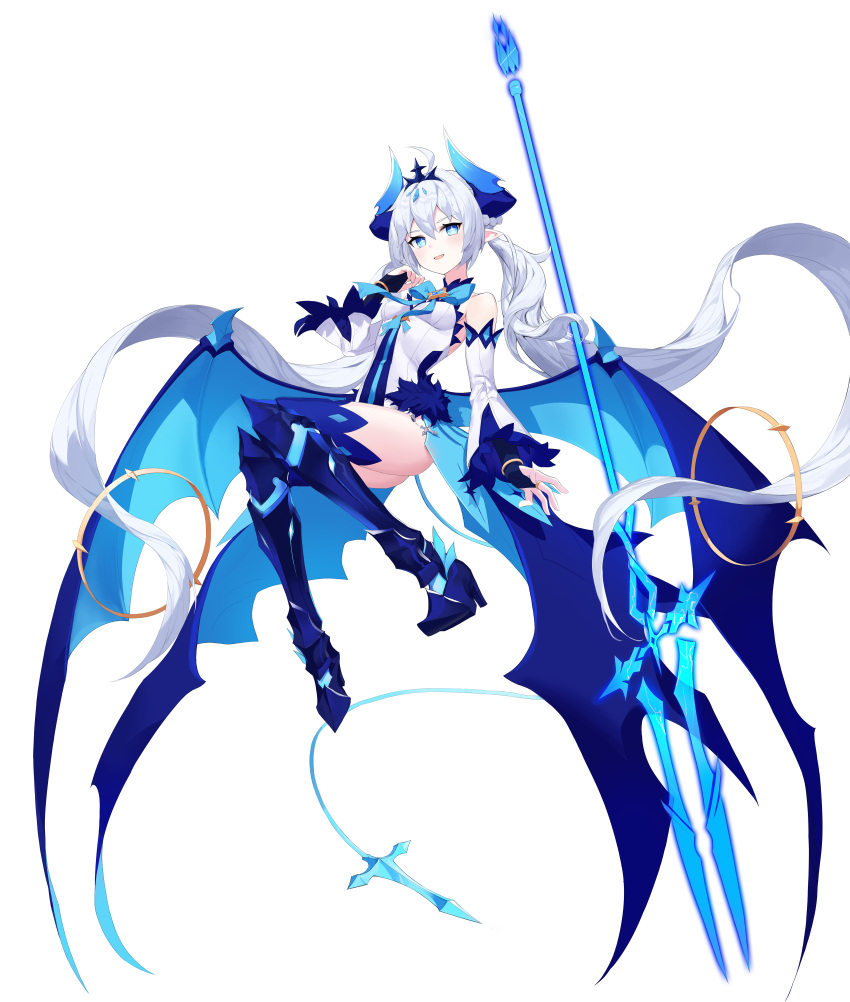 +_+, 1girl, absurdly_long_hair, absurdres, armored_boots, ass, bare_shoulders, blue_eyes