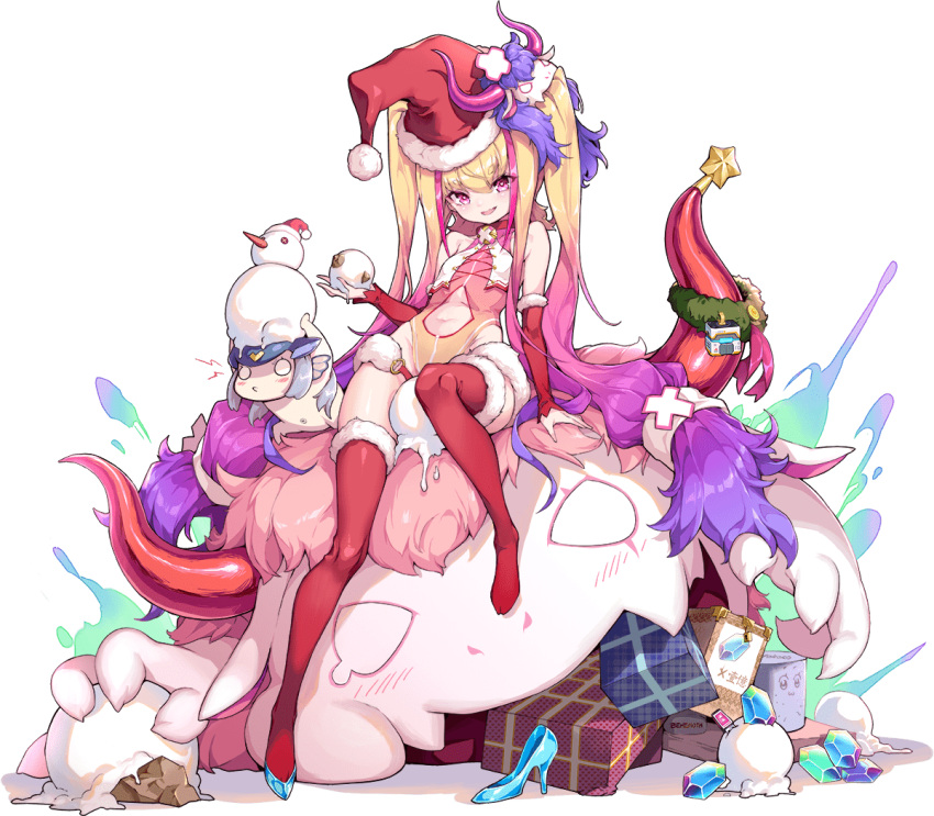 1girl, ark_order, bangs, behemoth_(ark_order), bkub_(style), blonde_hair, blue_footwear, blush