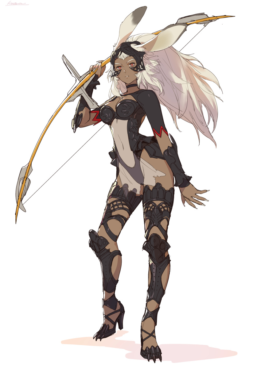 1girl, absurdres, animal_ears, armor, black_choker, bow_(weapon), choker, closed_mouth