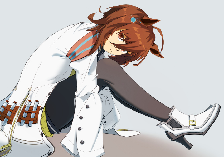 1girl, absurdres, agnes_tachyon_(umamusume), animal_ears, black_legwear, black_necktie, black_neckwear, black_skirt