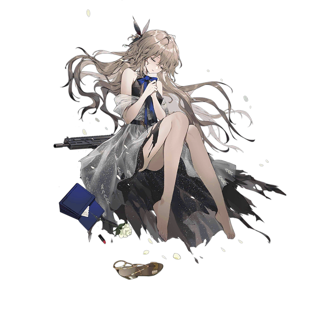1girl, bag_removed, bare_legs, bare_shoulders, barefoot, belt, black_belt, black_dress