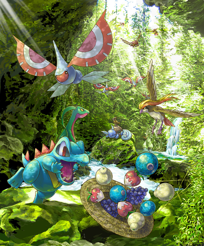 berry, food, forest, grovyle, hat, masquerain, moss, nature
