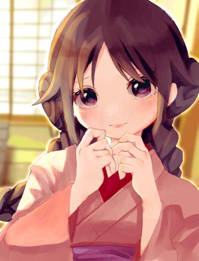 1girl, blurry, blurry_background, blush, braid, brown_eyes, brown_hair, crying