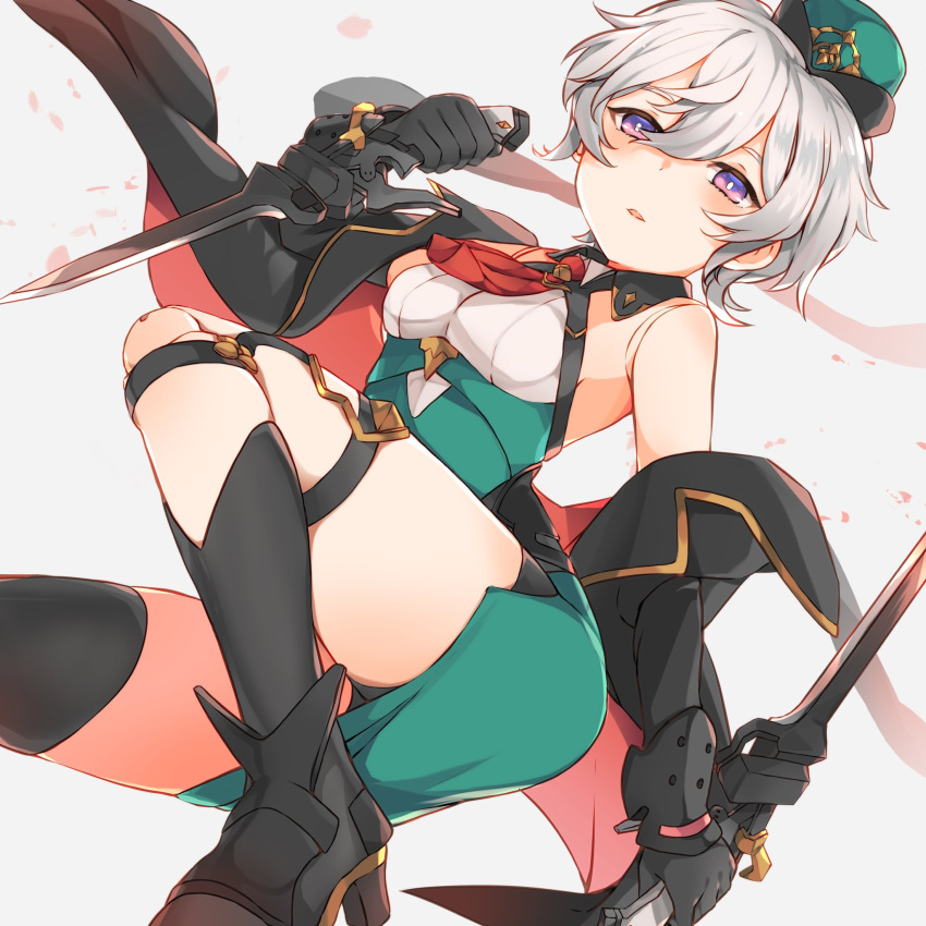 1girl, bare_shoulders, closed_mouth, collared_shirt, detached_sleeves, dragalia_lost, grey_hair, hair_between_eyes