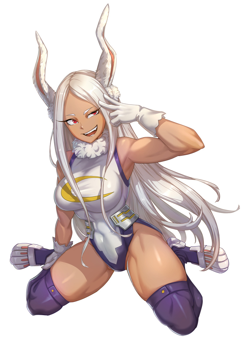 1girl, absurdres, animal_ears, biceps, boku_no_hero_academia, bonury, crescent_print, dark-skinned_female