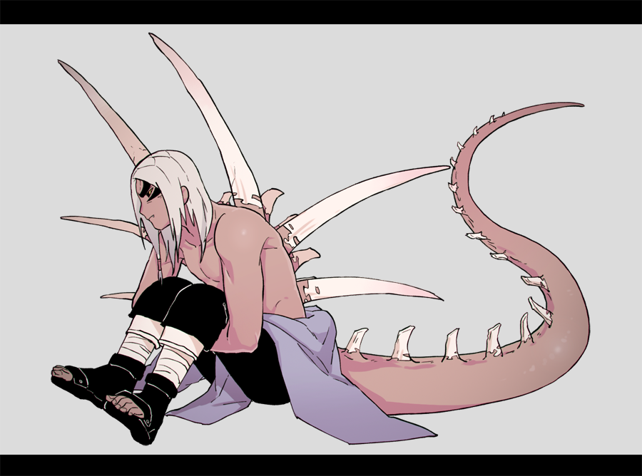 1boy, black_pants, bone, closed_mouth, dark-skinned_male, dark_skin, facepaint, full_body