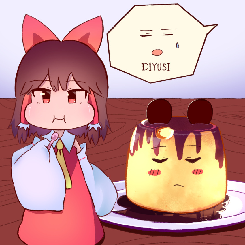 1girl, :<, :i, bangs, bow, brown_hair, closed_mouth, commentary_request