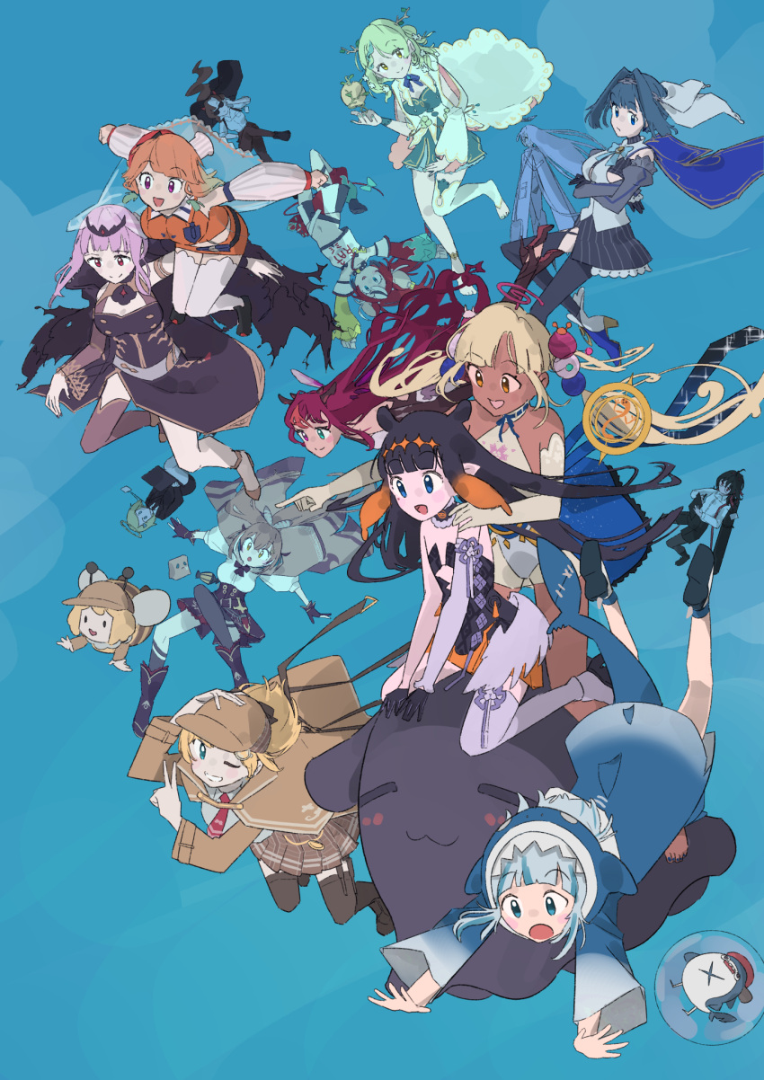 1other, 2000s_(style), 6+girls, :3, =_=, alternate_costume, animal_ears, antlers