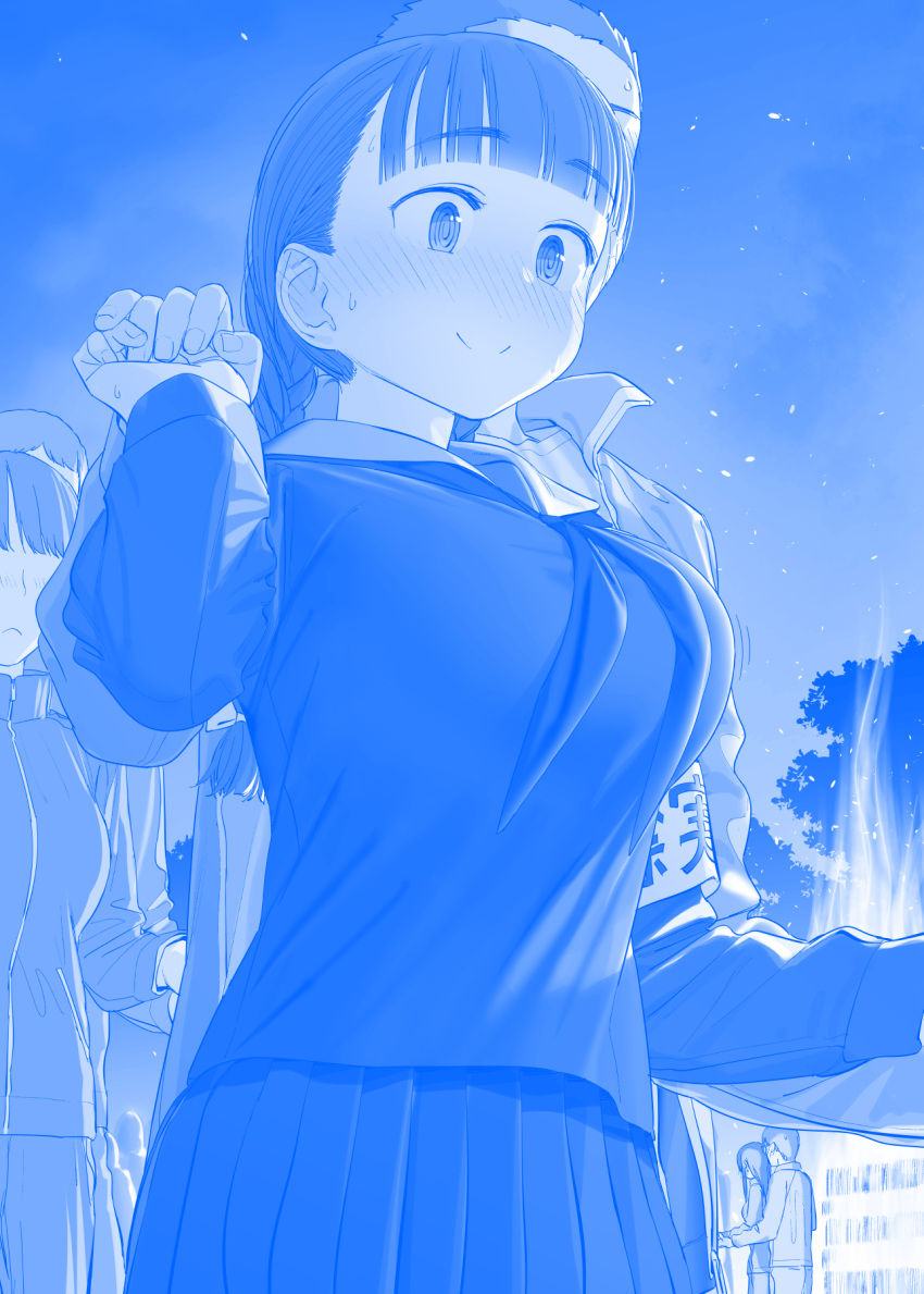 blue_theme, breasts, getsuyoubi_no_tawawa, highres, himura_kiseki, inaka-chan_(tawawa), large_breasts, school_uniform, serafuku