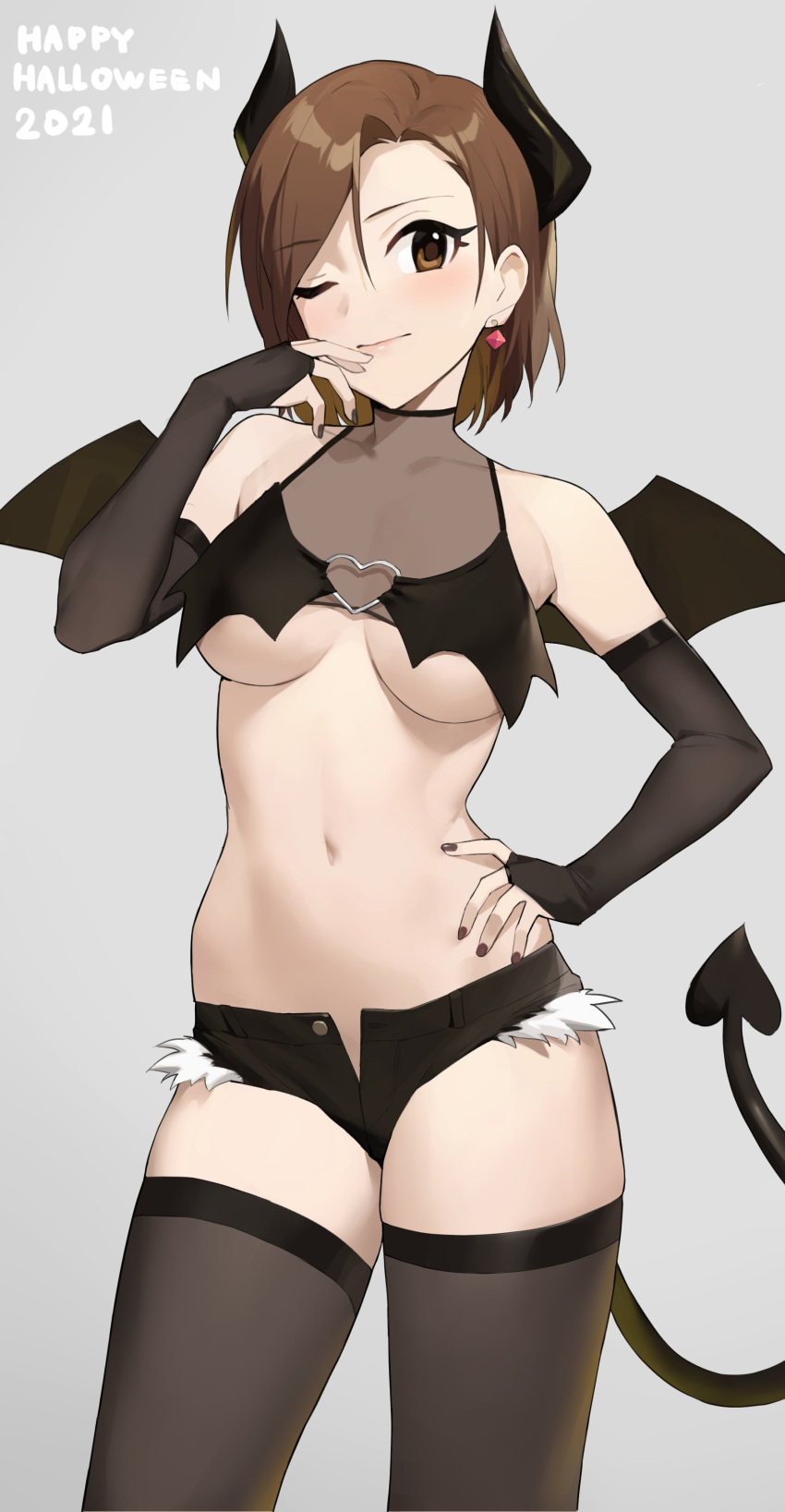 1girl, absurdres, alternate_costume, bangs, black_gloves, black_legwear, black_shorts, blush