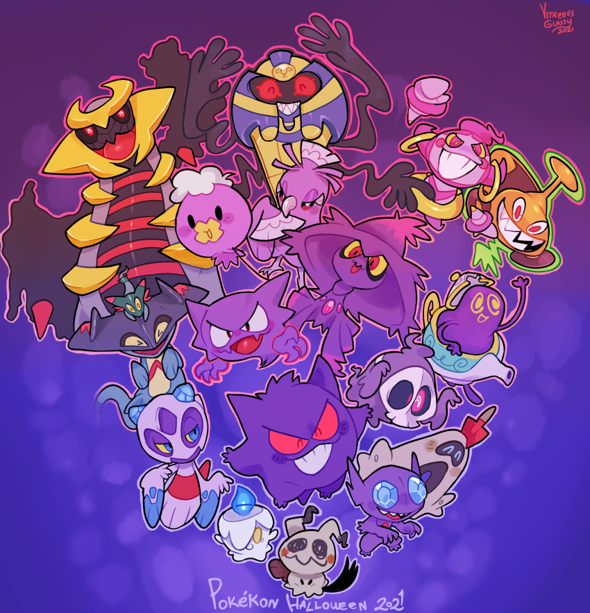 absurdres, cofagrigus, dreepy, drifloon, duskull, english_text, froslass, gengar