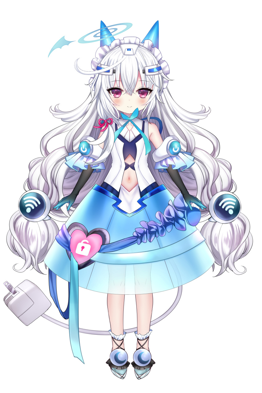 1girl, absurdres, bangs, bare_shoulders, black_gloves, blue_footwear, blue_gloves, blue_skirt