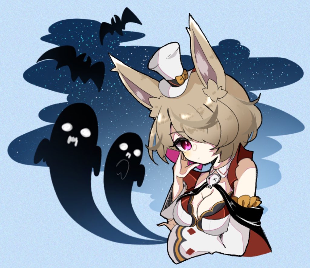 1girl, alternate_costume, althemia, bat, breasts, brown_hair, closed_mouth, dragalia_lost