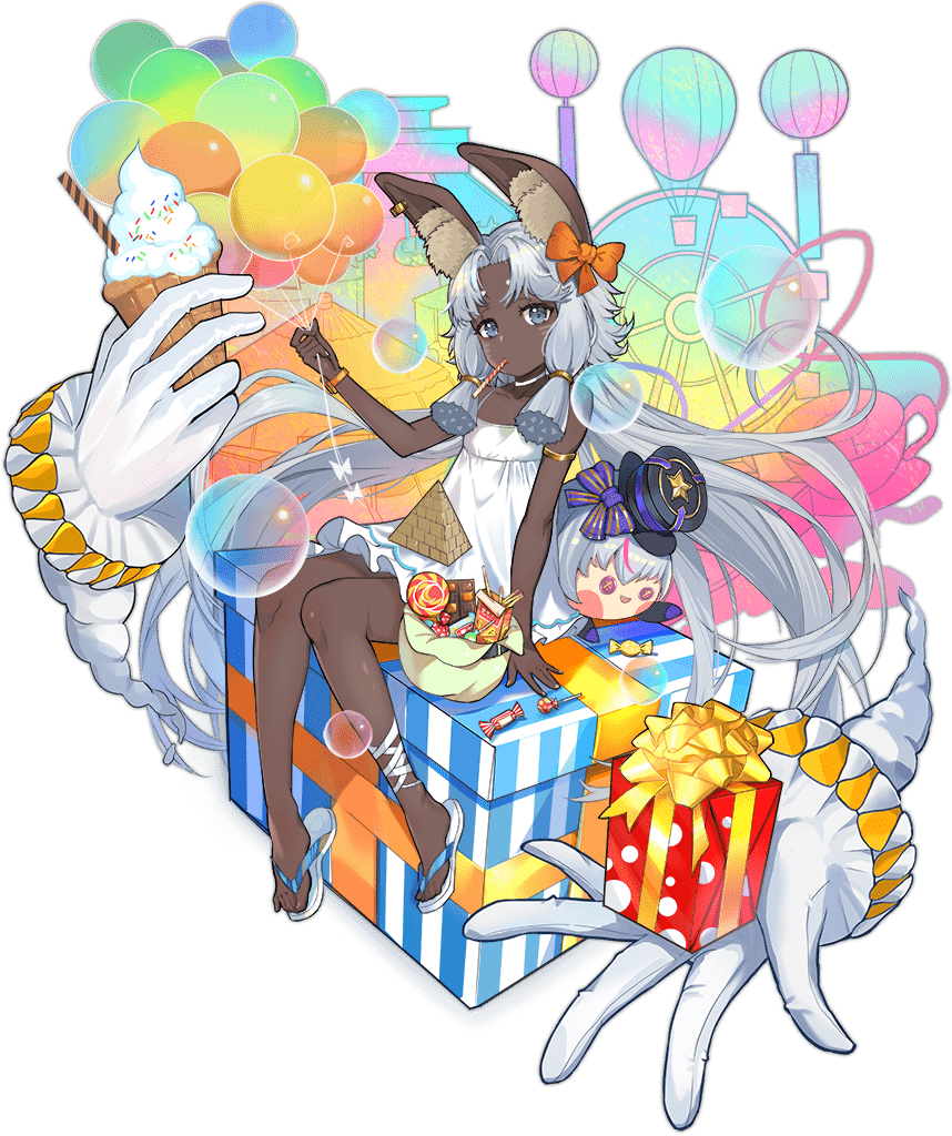 1girl, amusement_park, animal_ear_fluff, animal_ears, ankle_ribbon, ark_order, bag, balloon