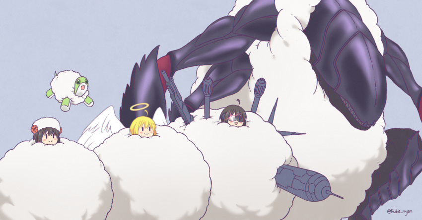 >:), 1girl, :d, alternate_form, angel, angel_wings, atrocity_(bofuri), black_hair