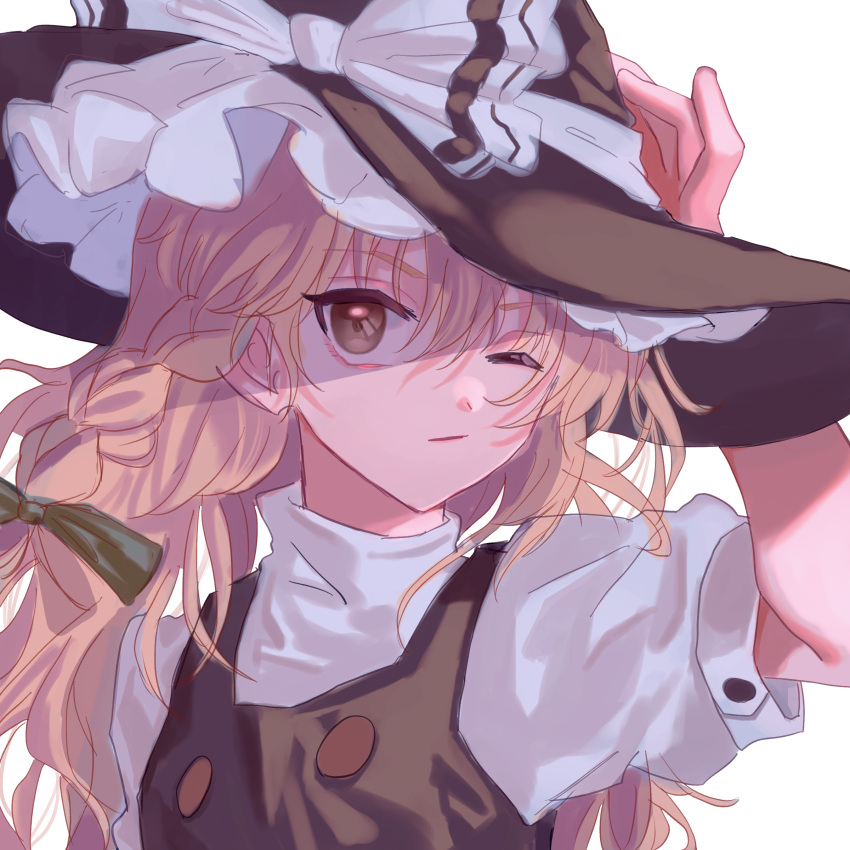 1girl, absurdres, bangs, closed_mouth, highres, kirisame_marisa, merukoodo, simple_background