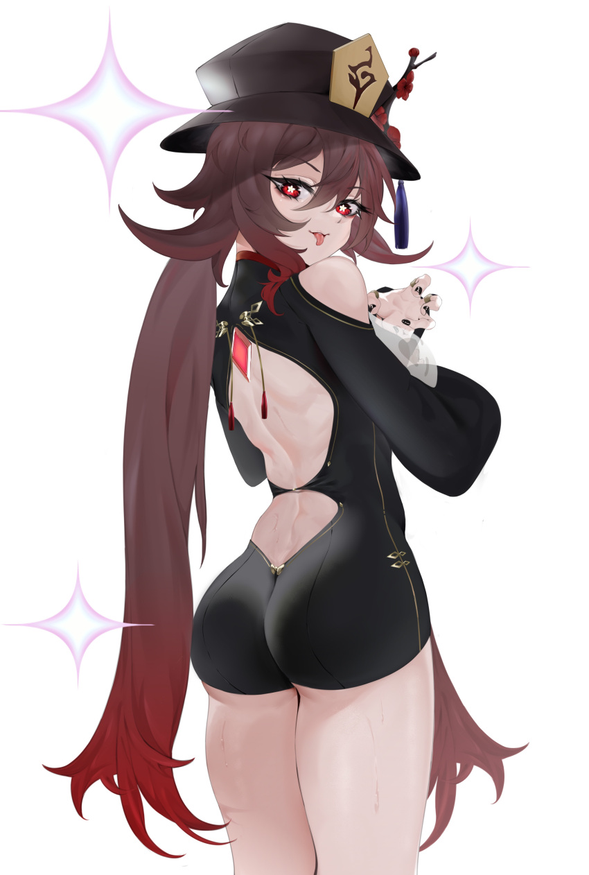 1girl, :p, absurdres, ass, back, backless_dress, backless_outfit, bare_shoulders