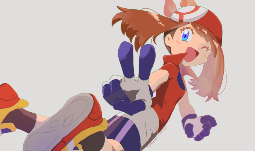 1girl, ;d, bandana, bangs, bike_shorts, blue_eyes, brown_hair, collared_shirt