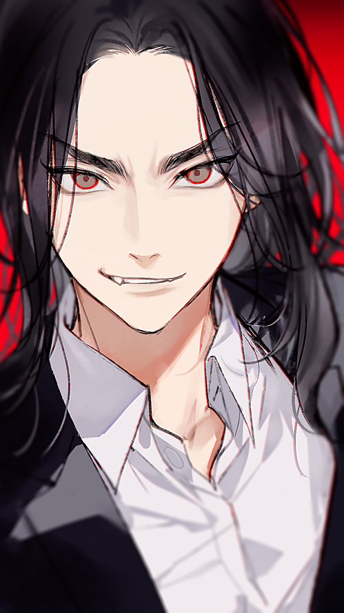 1boy, baji_keisuke, black_hair, black_jacket, collared_shirt, dress_shirt, fang, grin