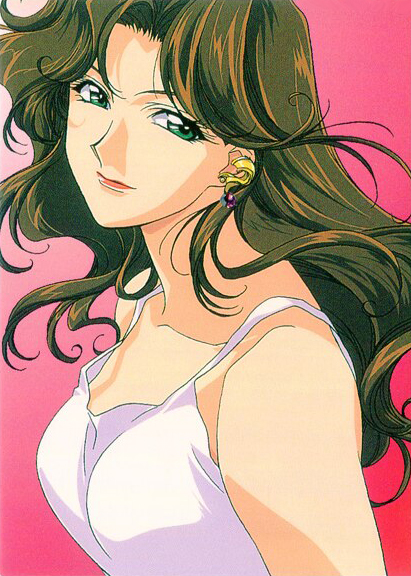 1990s_(style), 1girl, aoi_futaba, brown_hair, collarbone, earrings, green_eyes, jewelry