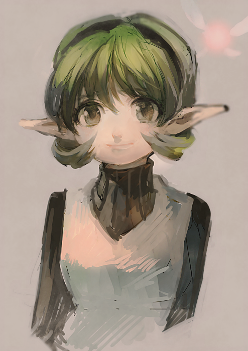 1girl, aoki_(fumomo), bangs, black_hairband, brown_sweater, cropped_torso, eyebrows_visible_through_hair, fairy