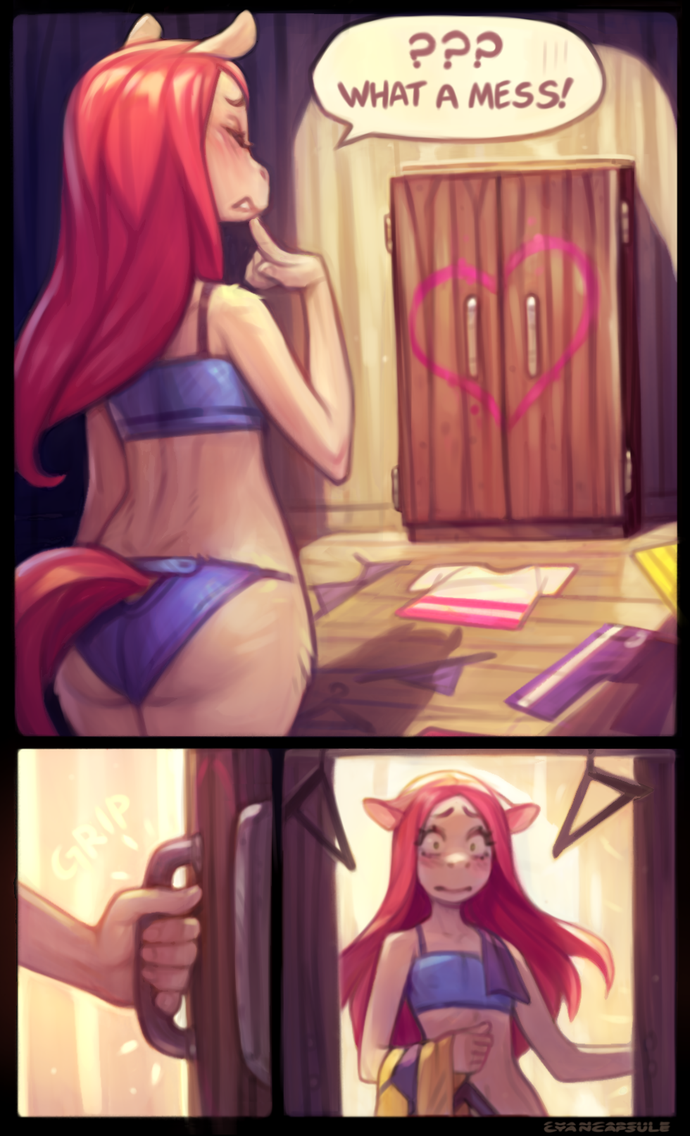 1boy, ?, ??, animal_ears, bikini, blue_bikini, blush, closed_mouth