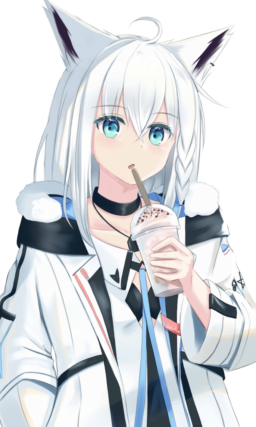 1girl, :o, ahoge, animal_ear_fluff, animal_ears, bangs, braid, commentary_request
