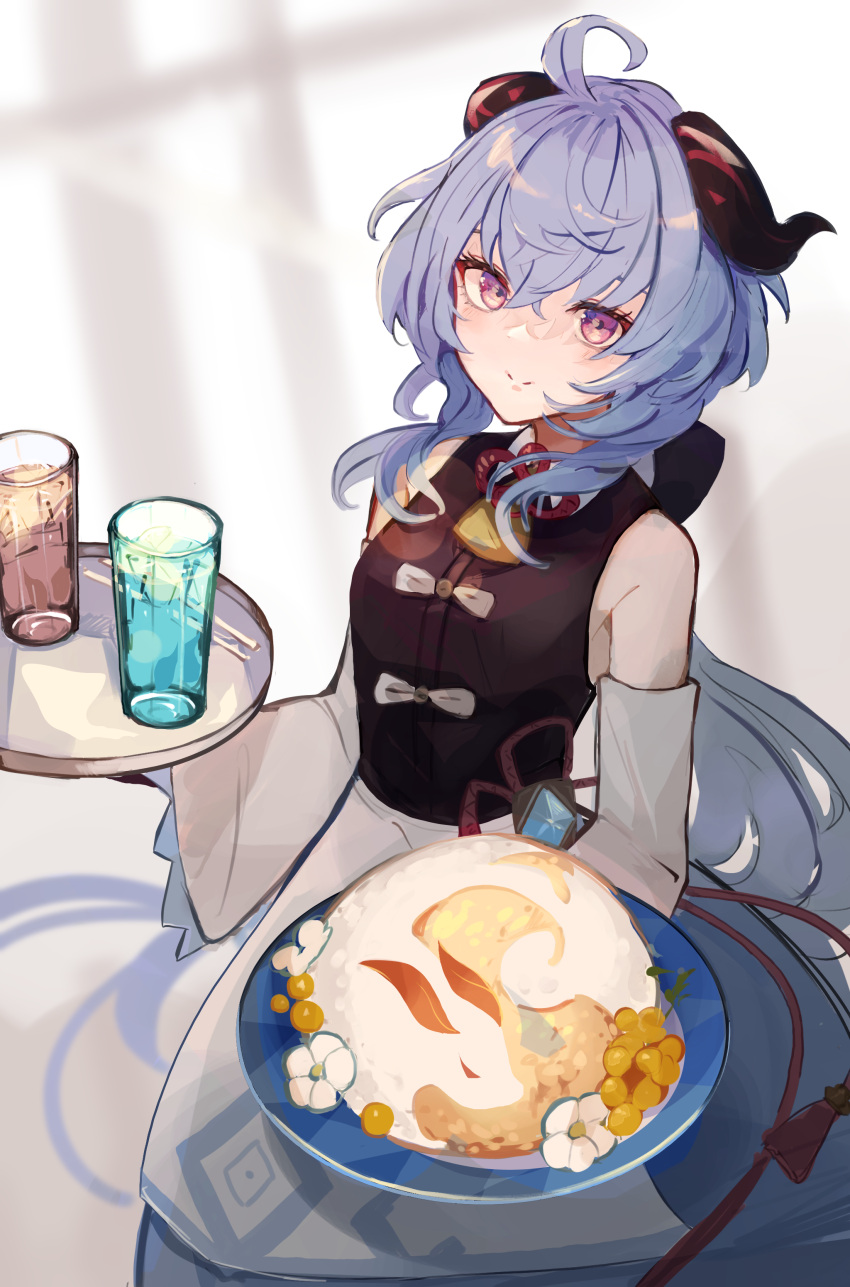 1girl, absurdres, ahoge, alternate_costume, bangs, bare_shoulders, bell, blue_hair