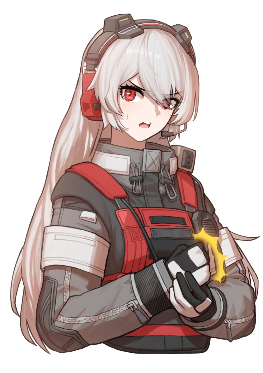 1girl, bangs, charolic_(girls'_frontline_2), cheogtanbyeong, eyebrows_visible_through_hair, girls'_frontline_2:_exilium, gloves, grey_hair