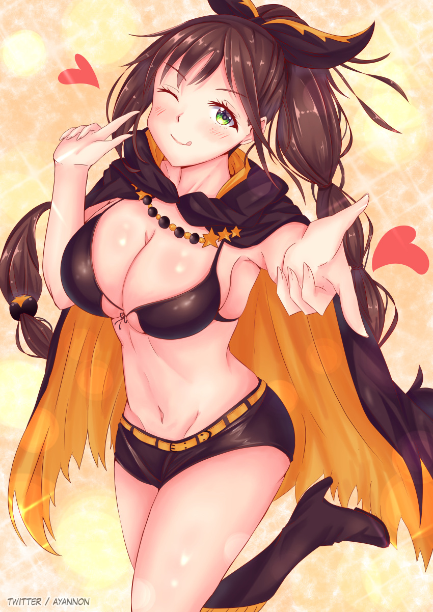 absurdres, ayannon_yumme, bikini, braid, braided_ponytail, breasts, brown_hair, front-tie_bikini