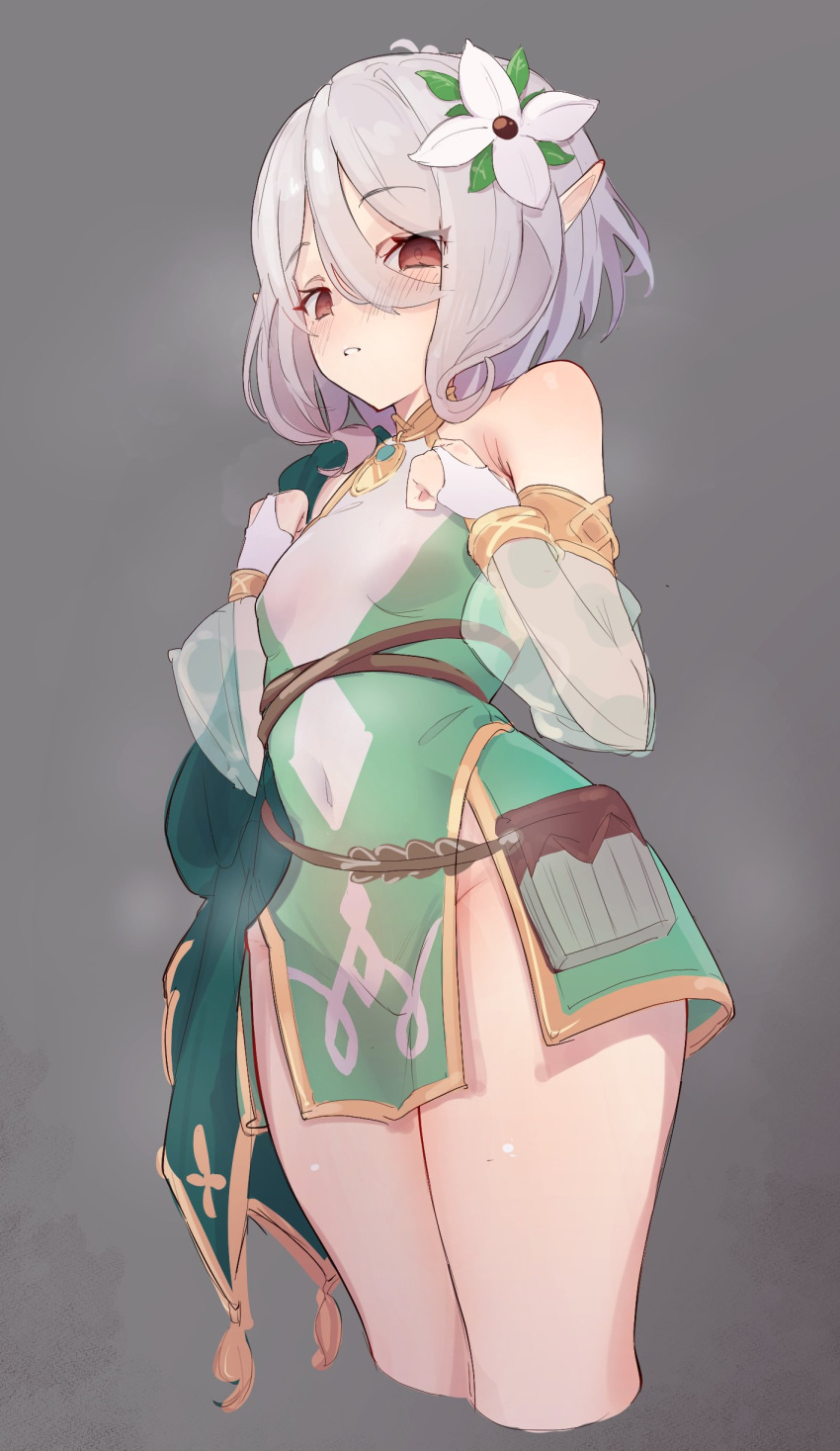1girl, absurdres, bag, bangs, blush, breasts, bridal_gauntlets, covered_navel