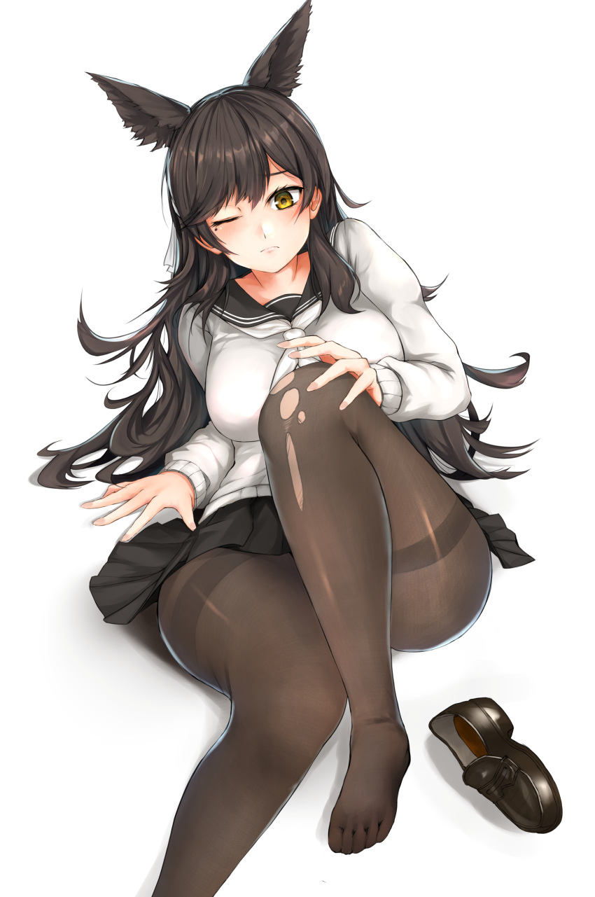 1girl, absurdres, animal_ears, atago_(azur_lane), atago_(school_traumerei)_(azur_lane), azur_lane, bangs, black_footwear