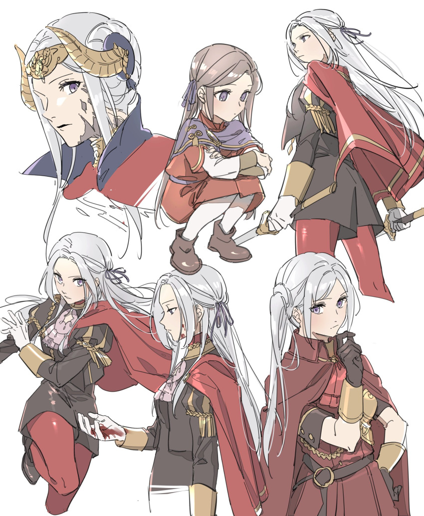 1girl, blood, blood_on_clothes, blood_on_face, blood_on_gloves, blood_on_hands, commentary_request, dual_wielding