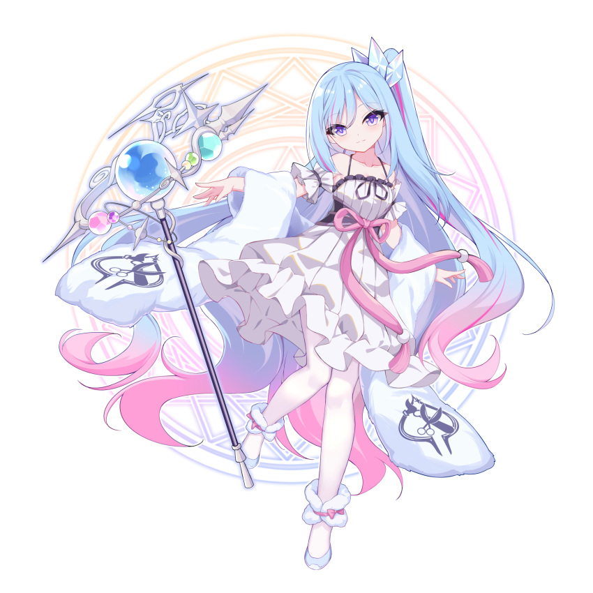 1girl, bare_shoulders, blue_hair, dress, duel_monster, full_body, highres, long_hair