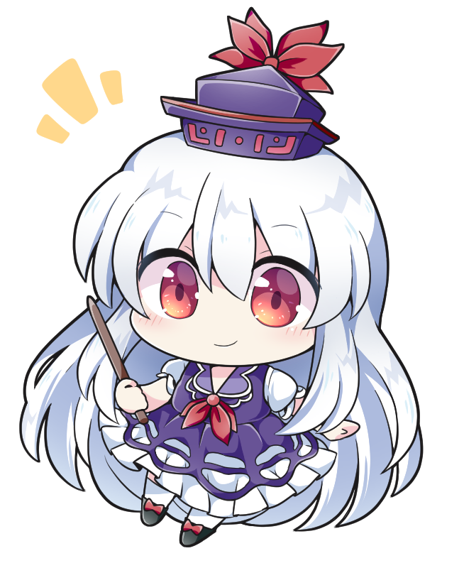1girl, bangs, blue_dress, blue_headwear, blush, chibi, closed_mouth, commentary_request