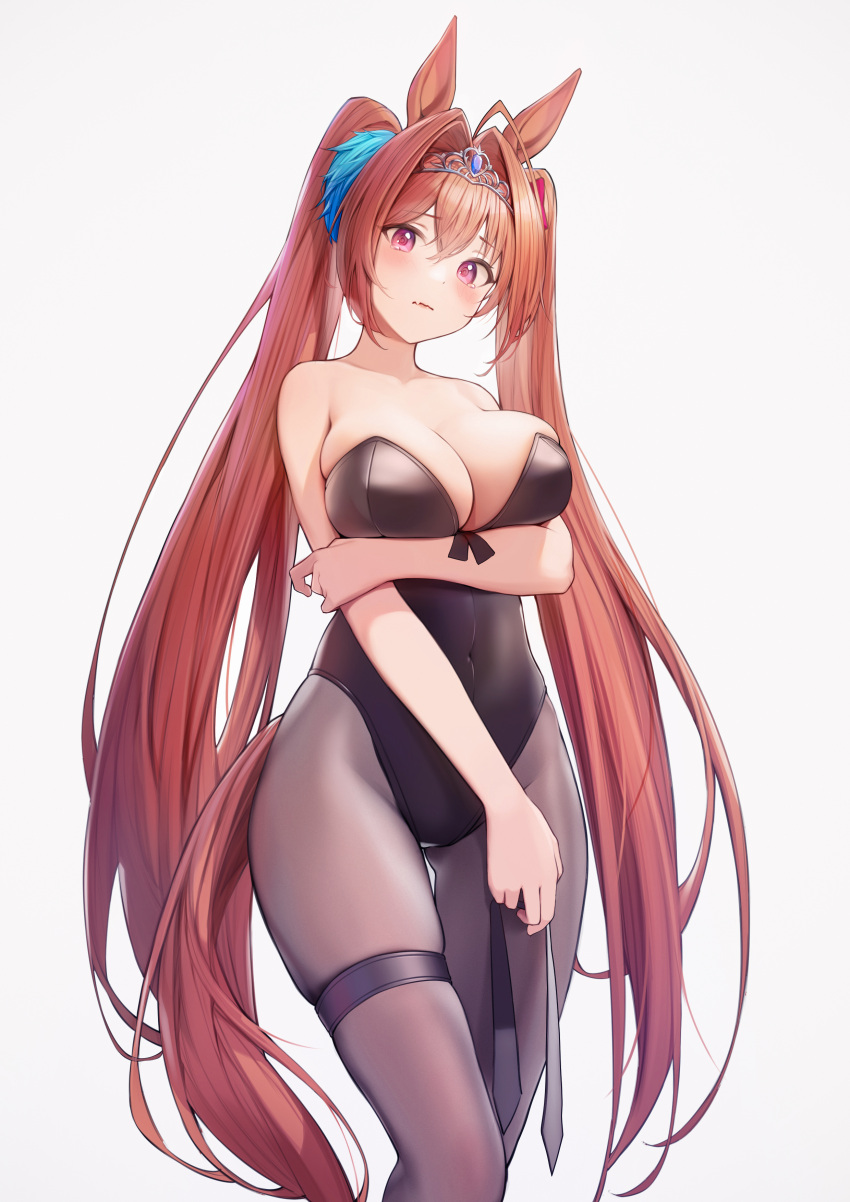 1girl, @_@, absurdres, ahegao, ahoge, animal_ears, arm_under_breasts, ass_visible_through_thighs