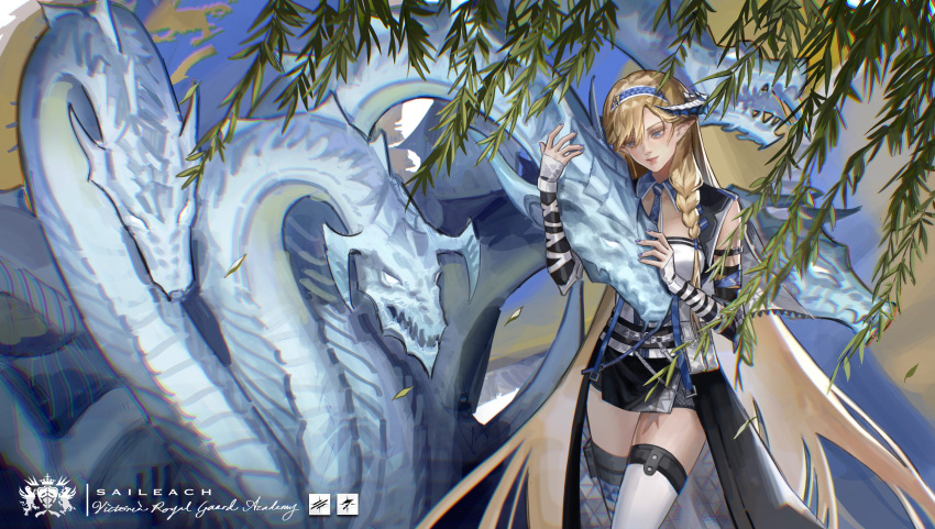 1girl, absurdres, arknights, bare_shoulders, blonde_hair, blue_eyes, blue_hairband, commentary_request