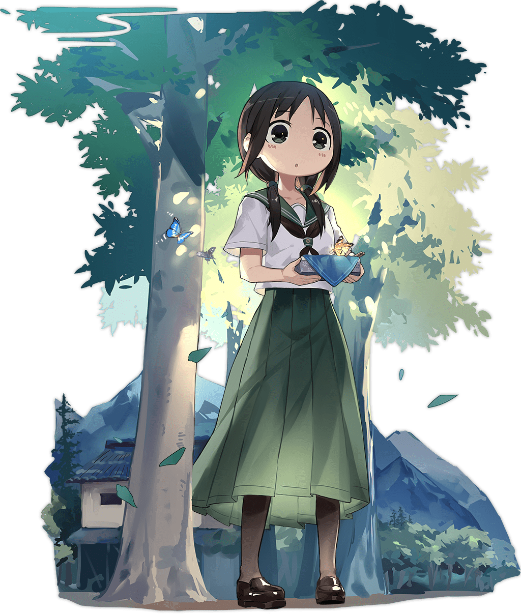 1girl, :o, ark_order, bangs, bento, black_eyes, black_footwear, black_hair