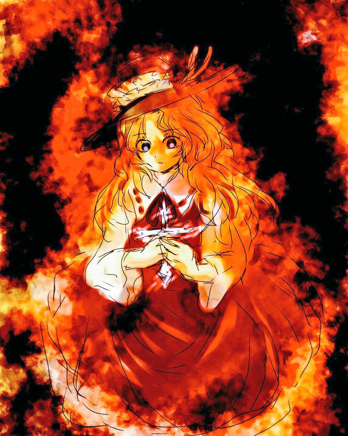 1girl, ancient, artist_request, blonde_hair, cross, dolls_in_pseudo_paradise, dress, extra