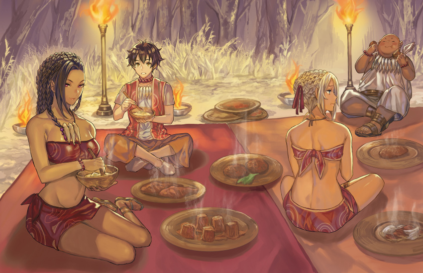 2boys, 2girls, :t, absurdres, ai_fa, back, bandeau, bangs