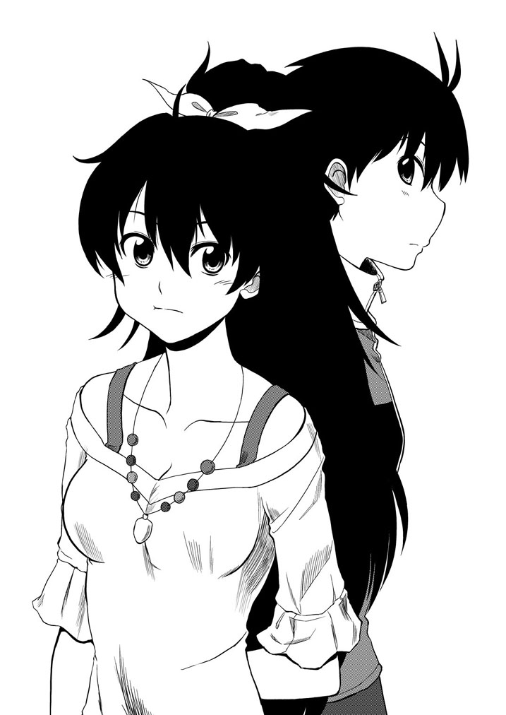ganaha_hibiki, hoshi_sukii, idolmaster, kikuchi_makoto, long_hair, monochrome, short_hair