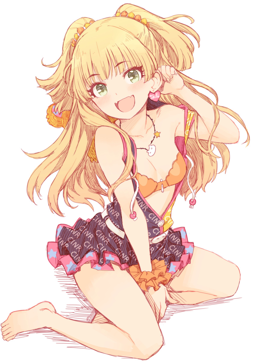 1girl, :d, absurdres, bangs, bare_arms, bare_legs, bare_shoulders, barefoot