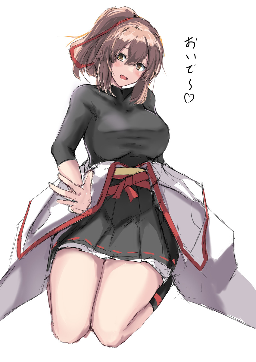 1girl, absurdres, black_hakama, black_shirt, brown_eyes, brown_hair, commentary_request, commission