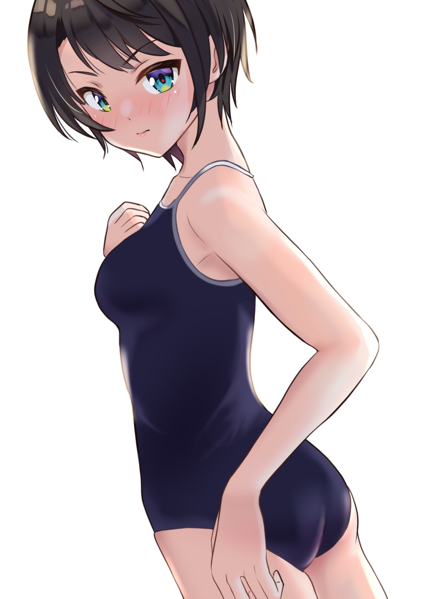 1girl, absurdres, ass, bangs, bare_shoulders, black_hair, blue_eyes, blush