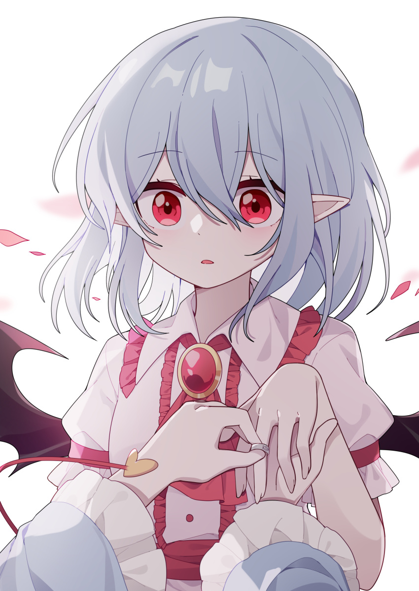 2girls, absurdres, bangs, bat_wings, blouse, blue_blouse, blue_hair, blush