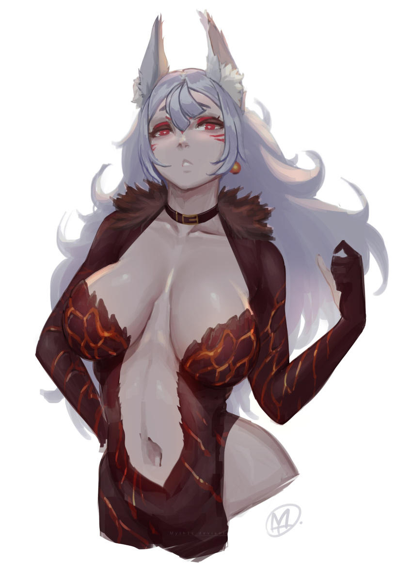 1girl, absurdres, animal_ear_fluff, animal_ears, black_choker, breasts, choker, collarbone