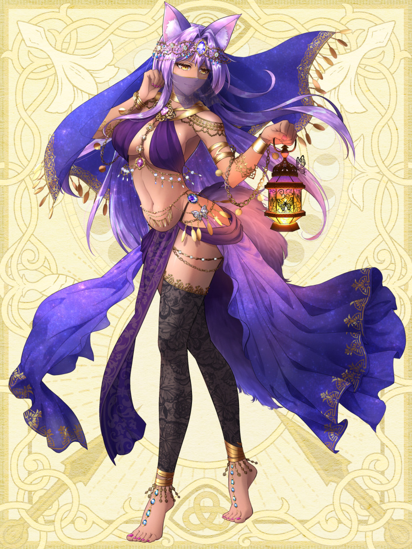 1girl, animal_ears, ankle_ribbon, arabian_clothes, armlet, bangle, barefoot, barefoot_sandals