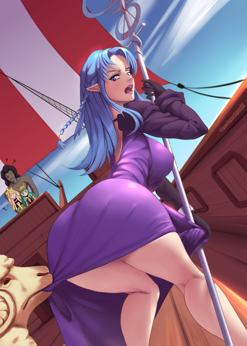 2boys, 2girls, :o, absurdres, ass, atalanta_(fate), blue_eyes, blue_hair