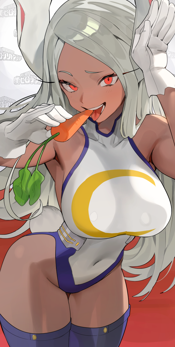 1girl, animal_ears, bangs, bare_shoulders, boku_no_hero_academia, breasts, carrot, crescent_print