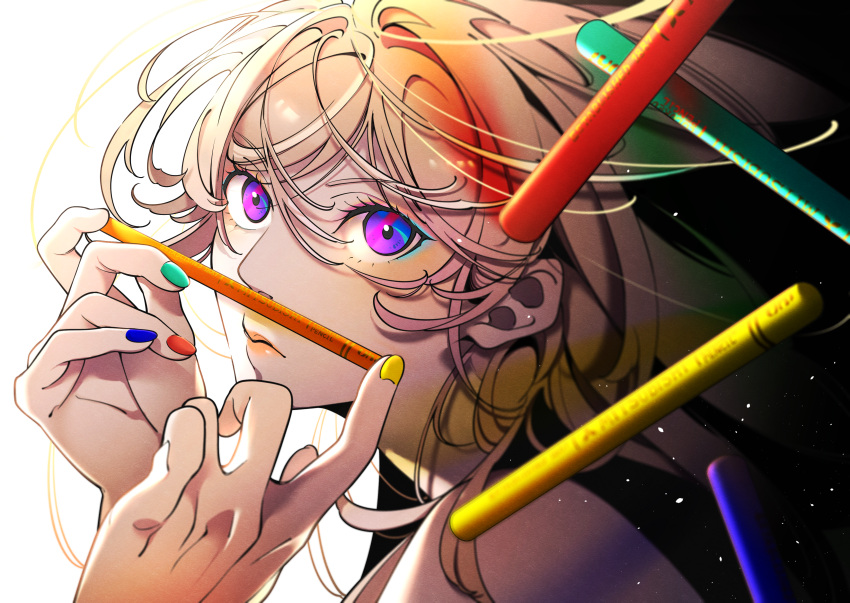 1boy, absurdres, ayukawa_ryuuji, blue_nails, blue_period, blurry, blurry_foreground, eyelashes
